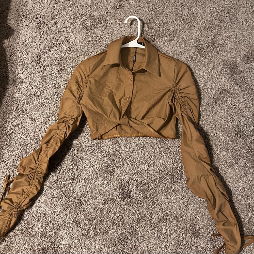 PLT brown long sleeve crop top